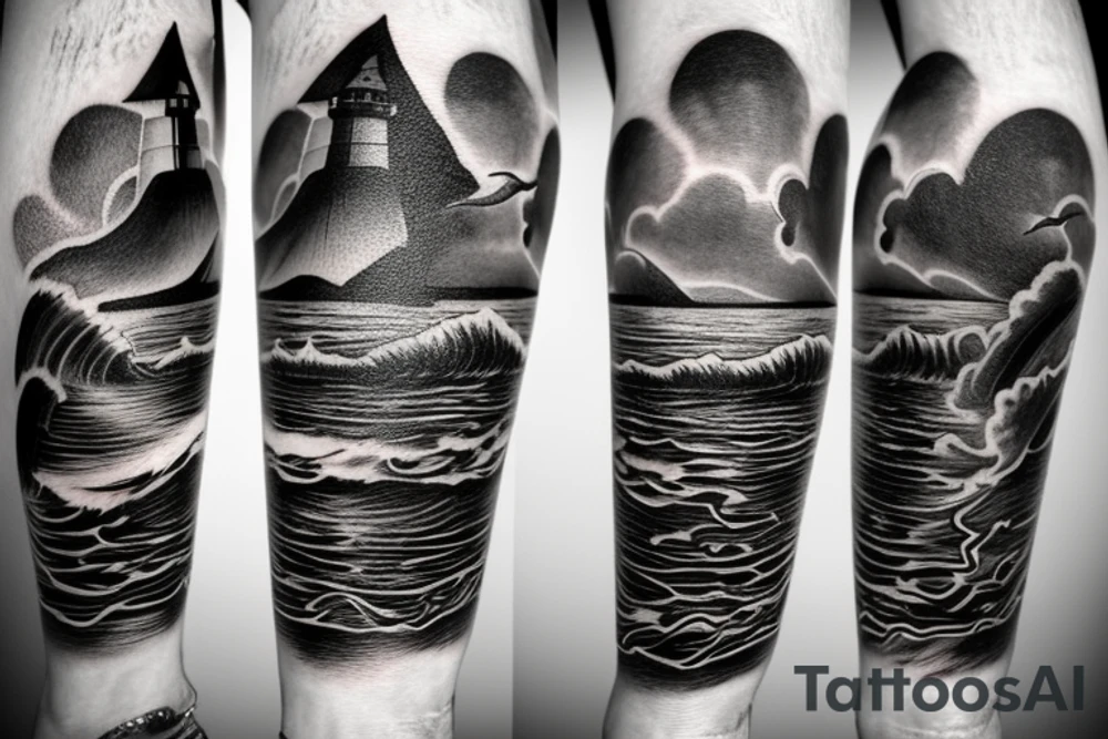lighthouse stormy sea tattoo idea