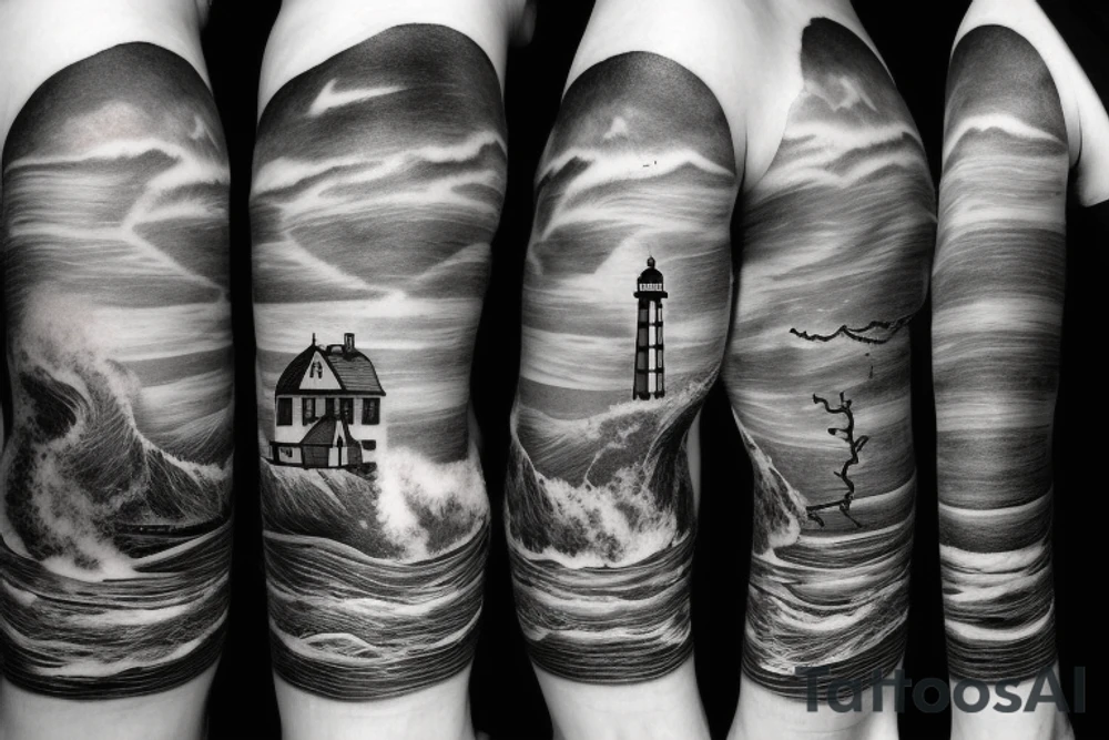 lighthouse stormy sea ominous tattoo idea