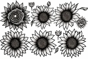 Sunflower with a rose and a water lily and a larkspur tattoo idea