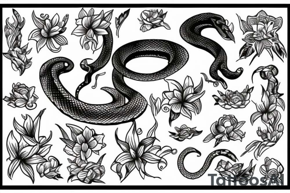 snake in flowers tattoo idea