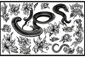 snake in flowers tattoo idea