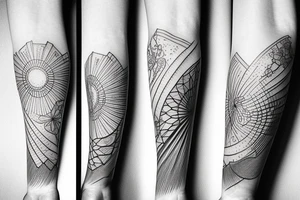 Fine line ocean mountain sun tattoo idea