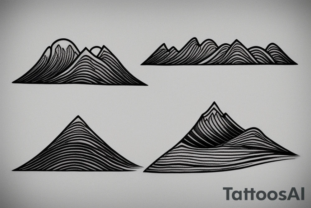Fine line tattoo with a water wave and a mountain and the sun tattoo idea