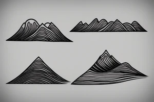 Fine line tattoo with a water wave and a mountain and the sun tattoo idea