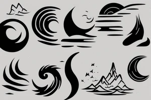 Minimalistic wave, Sun, and mountain tattoo idea