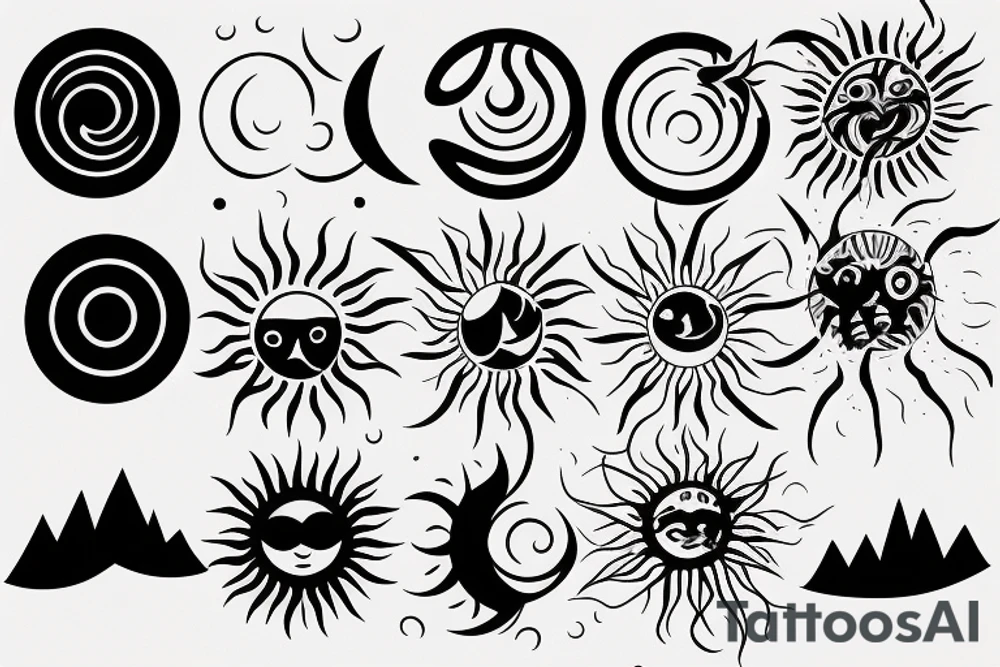 Minimalistic wave, Sun, and mountain tattoo idea