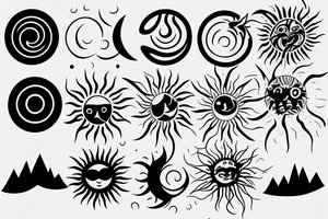 Minimalistic wave, Sun, and mountain tattoo idea