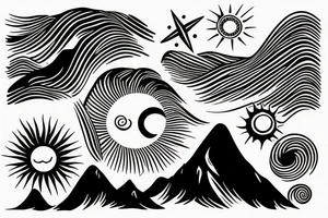 Wave, mountain and sun tattoo idea