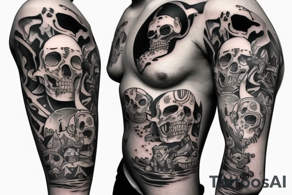 Dead pirates highmare album cover style half sleeve tattoo idea