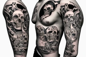 Dead pirates highmare album cover style half sleeve tattoo idea