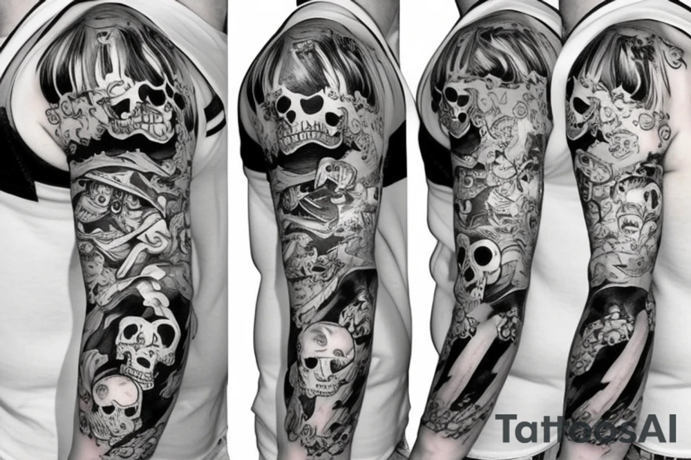 Dead pirates highmare album cover style half sleeve tattoo idea