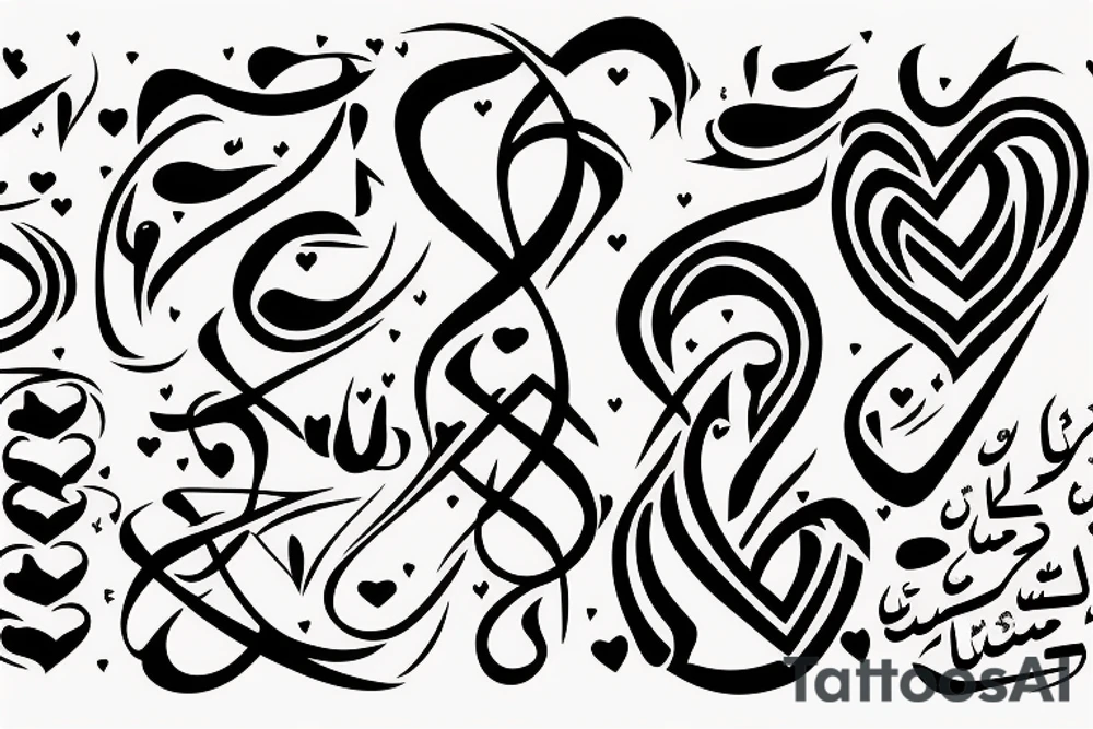 heartbeat line connected to the arabic word for family tattoo idea