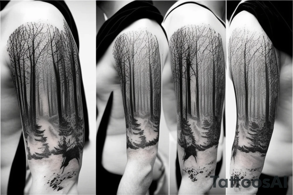 beautiful dense forest tattoo idea