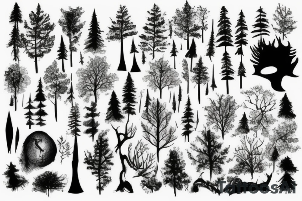 beautiful dense forest tattoo idea