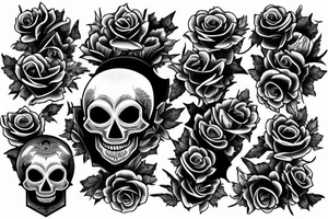 amerian traditional skull and dagger with roses tattoo idea
