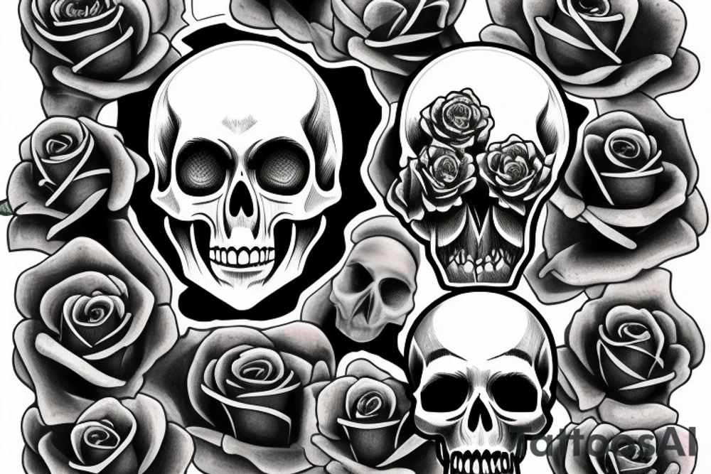 amerian traditional skull and dagger with roses tattoo idea
