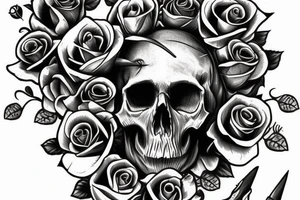skull and dagger with roses tattoo idea
