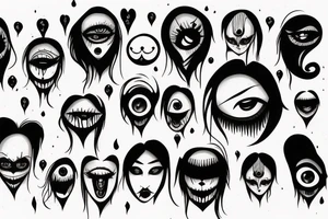 creepy girl face with black bleeding eyes tattoo idea
