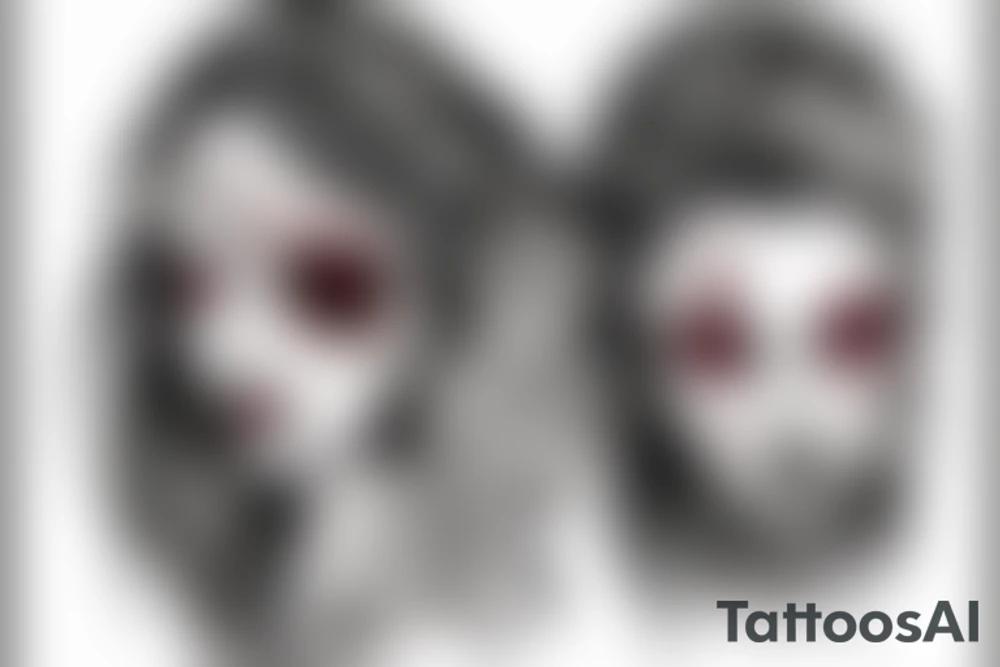 creepy girl face with black bleeding eyes tattoo idea