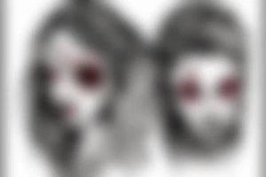 creepy girl face with black bleeding eyes tattoo idea