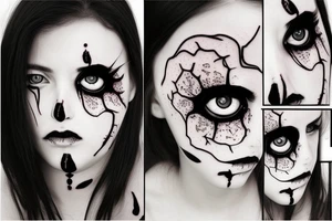 creepy girl face with black bleeding eyes tattoo idea
