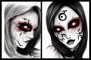creepy female face with black bleeding eyes tattoo idea