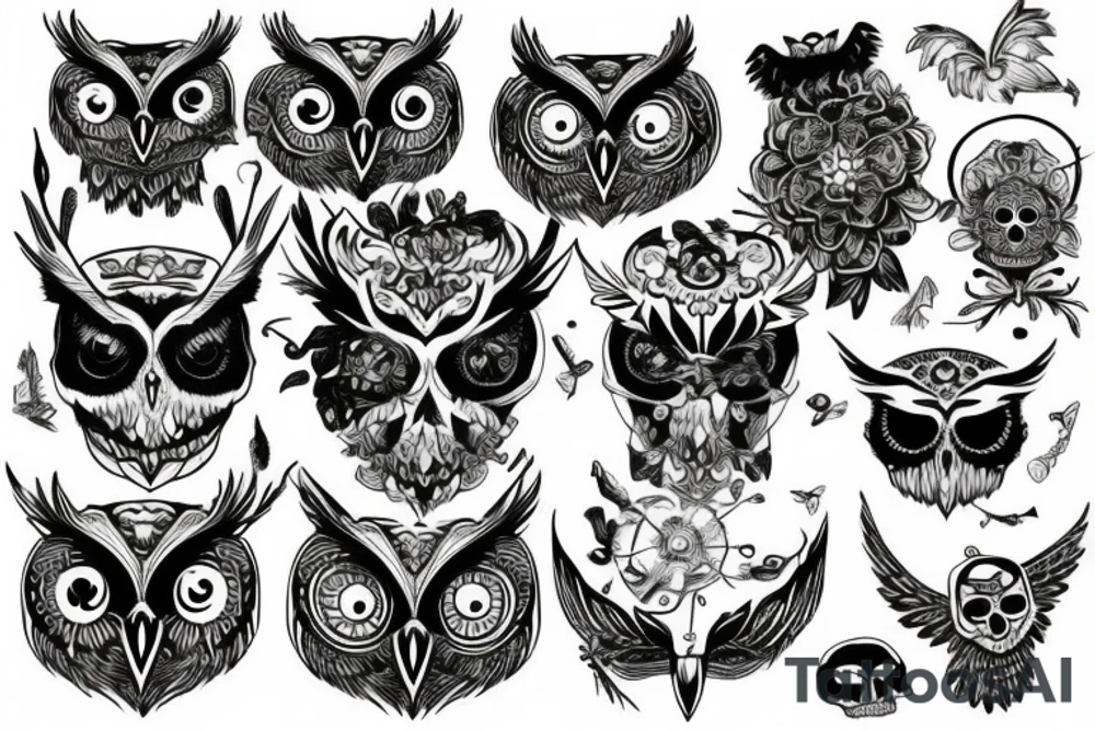 owl with skull tattoo idea