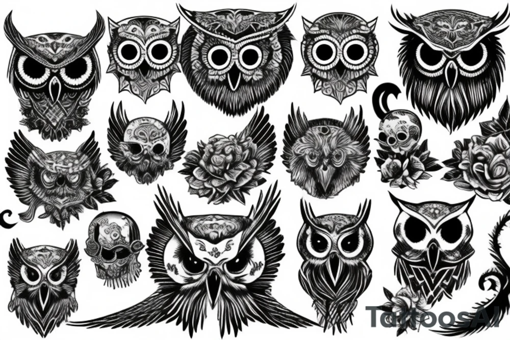 owl with skull tattoo idea