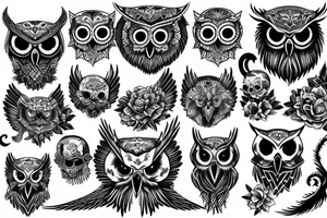 owl with skull tattoo idea
