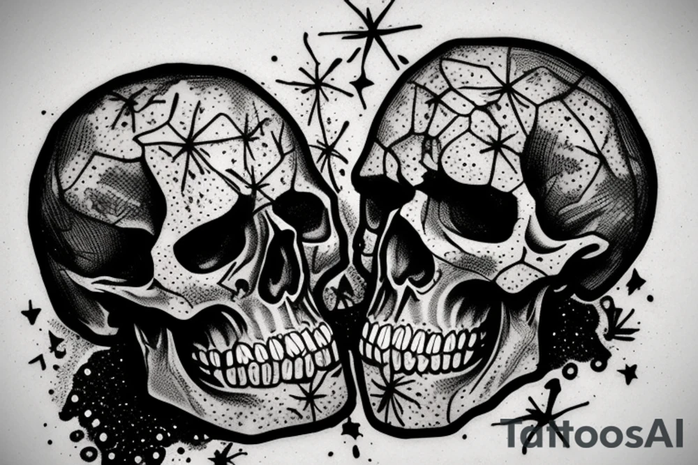 human skull with broken fragments tattoo idea