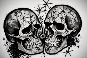 human skull with broken fragments tattoo idea