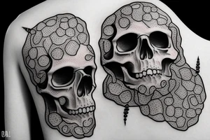 human skull with broken fragments tattoo idea