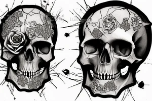 human skull with broken fragments tattoo idea