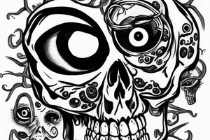human skull with hanging eyeballs tattoo idea