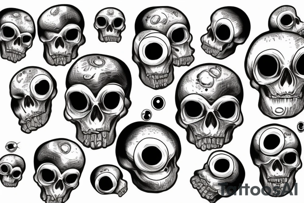 human skull with hanging eyeballs tattoo idea