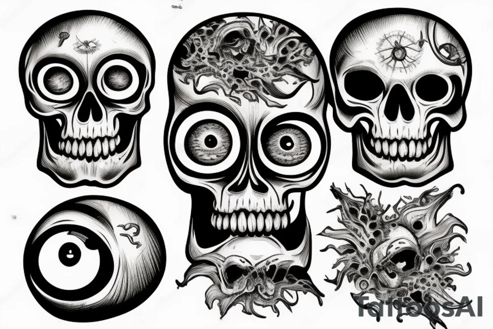 human skull with hanging eyeballs tattoo idea