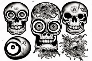 human skull with hanging eyeballs tattoo idea
