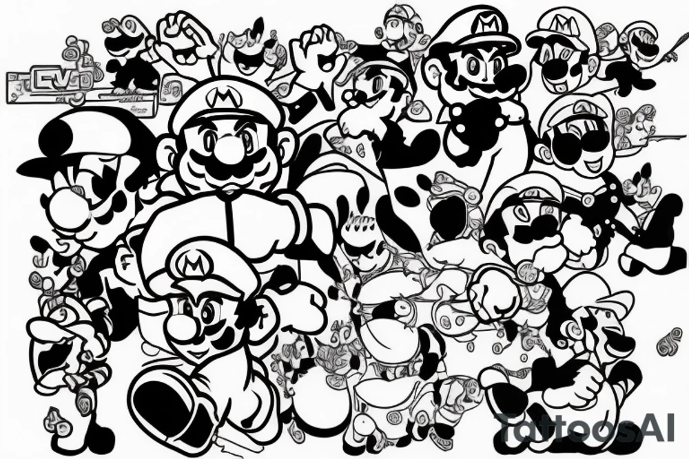 Mario with cat on shoulder tattoo idea