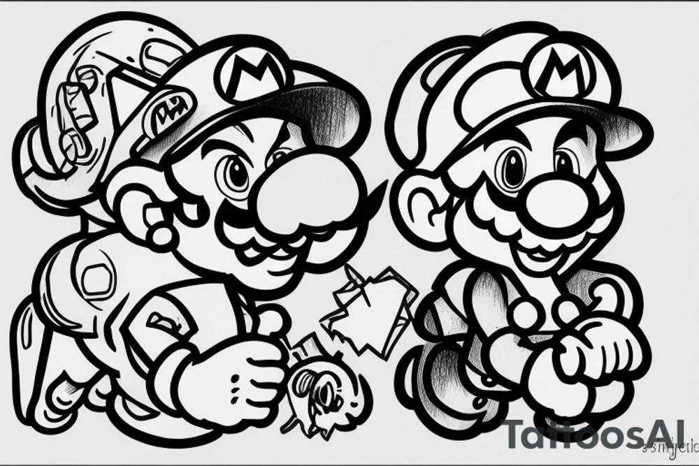 Mario with cat on shoulder tattoo idea