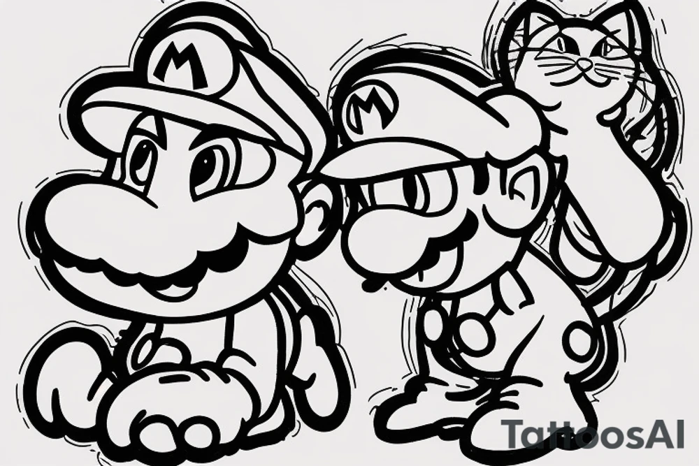 Mario with cat on shoulder tattoo idea