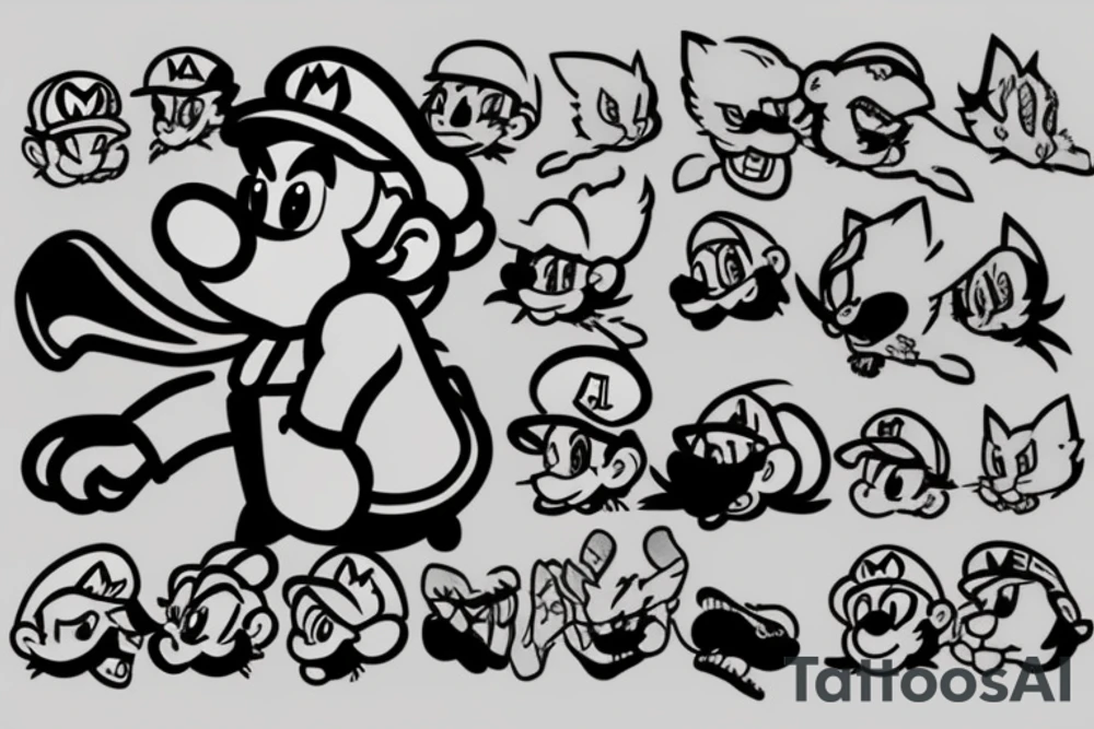 Mario with cat on shoulder tattoo idea