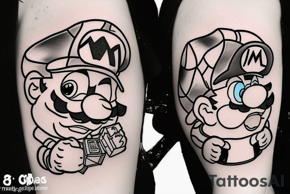Mario with cat on shoulder tattoo idea