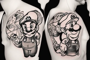 Mario with cat on shoulder tattoo idea