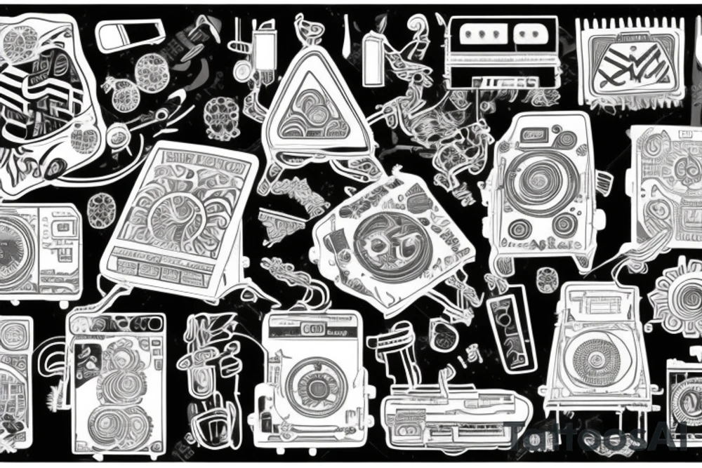 Psychedelic semiconductor chip that has “berlin techno” written on it. tattoo idea