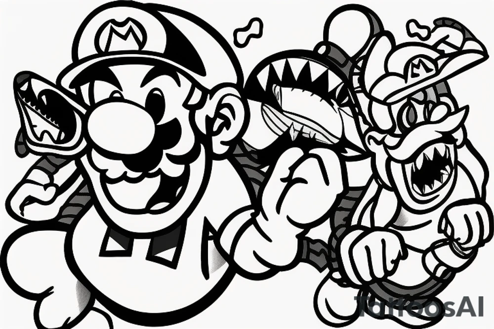 Mario on white shark feeding cat tattoo idea