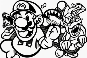 Mario on white shark feeding cat tattoo idea
