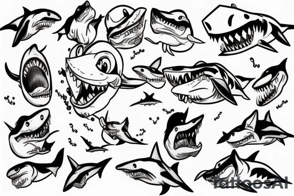 Mario on white shark feeding cat tattoo idea