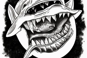 Mario on white shark feeding cat tattoo idea