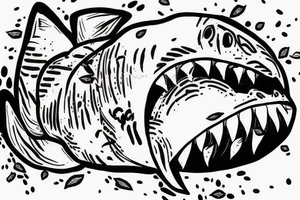 Mario on white shark feeding cat tattoo idea