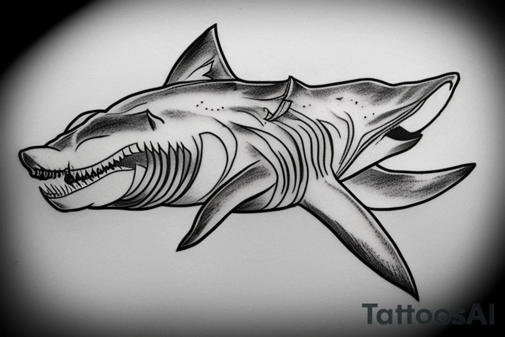 Mario riding white shark and feeding cat tattoo idea